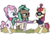 Size: 2893x2039 | Tagged: safe, artist:pony4koma, minty mocha, moondancer, raspberry latte, earth pony, pony, unicorn, g4, my little pony: friendship is magic, the parent map, bathrobe, best friends, clothes, coffee, female, freckles, glasses, gravity falls, high res, just friends, mabel pines, male, mare, ponyville, reference, robe, simple background, sire's hollow, sweater, table, transparent background