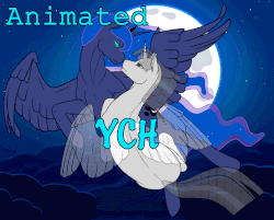 Size: 1000x802 | Tagged: safe, artist:imreer, princess luna, g4, animated, commission, flowing mane, flying, gif, moon, your character here