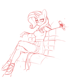 Size: 1411x1568 | Tagged: safe, artist:yoditax, rarity, anthro, unguligrade anthro, g4, alcohol, clothes, crossed legs, female, glass, looking at you, monochrome, shoes, sketch, skirt, solo, wine, wine glass