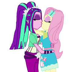 Size: 1900x1796 | Tagged: safe, artist:bigpurplemuppet99, aria blaze, fluttershy, butterfly, equestria girls, g4, my little pony equestria girls: better together, my little pony equestria girls: rainbow rocks, ariashy, duo, eyes closed, female, kiss on the lips, kissing, lesbian, shipping, simple background, transparent background