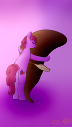 Size: 2160x3840 | Tagged: safe, artist:exxticcy, berry punch, berryshine, earth pony, pony, g4, alcohol, drunk, gradient background, high res, hug, liver, simple background
