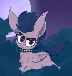 Size: 1844x1940 | Tagged: safe, artist:dragonpone, derpibooru exclusive, oc, oc only, pegasus, pony, cheek fluff, chest fluff, crossed hooves, ear fluff, ear piercing, earring, eyeshadow, female, jewelry, lidded eyes, looking at you, makeup, mare, moon, night, night sky, piercing, prone, punk, sky, solo, stars