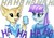 Size: 1992x1411 | Tagged: safe, artist:invalid-david, maud pie, earth pony, anthro, g4, aggretsuko, crossover, deadpan, duo, duo female, female, fenneko, painting, sanrio, simple background, text, traditional art, watercolor painting