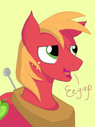 Size: 1536x2048 | Tagged: safe, artist:sixes&sevens, big macintosh, earth pony, pony, g4, eeyup, male, simple background, solo, stallion, yellow background