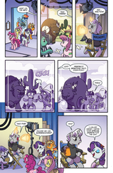 Size: 994x1528 | Tagged: safe, artist:tony fleecs, idw, official comic, applejack, fluttershy, peachy sweet, pinkie pie, purple haze, rainbow dash, rarity, wormer horsehooves, bison, buffalo, earth pony, pegasus, pony, unicorn, g4, spoiler:comic, spoiler:comic66, actor, apple family member, chair, cloven hooves, comic, director's chair, fake cutie mark, female, magic, magic aura, male, mare, movie actor, movie set, preview, speech bubble, stallion, telekinesis, unnamed character, unnamed pony