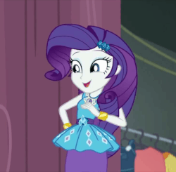 Size: 735x720 | Tagged: safe, screencap, rarity, equestria girls, equestria girls series, g4, rarity investigates: the case of the bedazzled boot, animated, black and white, bracelet, clothes rack, cropped, cute, detective rarity, fabulous, feather, fedora, female, geode of shielding, gif, grayscale, hat, jewelry, magical geodes, monochrome, noir, raribetes, rarity peplum dress, solo