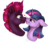 Size: 520x440 | Tagged: safe, artist:laurasscetches, fizzlepop berrytwist, tempest shadow, twilight sparkle, alicorn, pony, unicorn, g4, :p, :t, broken horn, bust, ear fluff, female, floppy ears, heart, horn, lesbian, lidded eyes, mare, nose wrinkle, scrunchy face, ship:tempestlight, shipping, silly, simple background, smiling, tongue out, transparent background, twilight sparkle (alicorn), wavy mouth