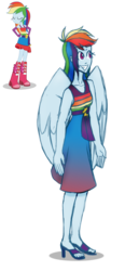 Size: 1920x4129 | Tagged: safe, artist:snowytime, rainbow dash, equestria girls, g4, my little pony equestria girls, boots, eyes closed, fall formal outfits, female, hand on hip, high heel boots, high heels, large wings, shoes, simple background, solo, transparent background, wings