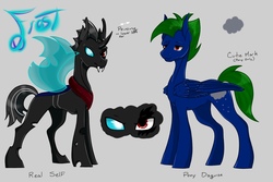 Size: 1800x1200 | Tagged: safe, oc, oc only, oc:eit, changeling, bedroom eyes, changeling oc, heterochromia, looking at you, male, piercing, reference sheet, stallion