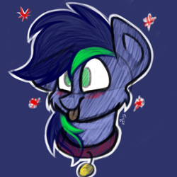 Size: 1000x1000 | Tagged: safe, artist:frizzyfrizzarts, oc, oc only, oc:trickster, pony, blushing, collar, mlem, silly, sketch, solo, tongue out