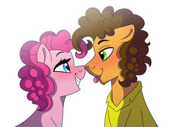 Size: 1024x744 | Tagged: safe, artist:cascayd, cheese sandwich, pinkie pie, pony, g4, :p, blushing, boop, duo, female, male, mutual booping, noseboop, ship:cheesepie, shipping, straight, tongue out