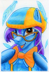 Size: 2887x4270 | Tagged: safe, artist:invalid-david, oc, oc only, oc:nightgleam, pony, adorkable, blippy, bowtie, cute, dork, heterochromia, high res, painting, simple background, solo, traditional art, watercolor painting
