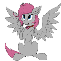 Size: 5000x5000 | Tagged: safe, artist:tatykin, oc, oc only, oc:gloomy frenzy, pegasus, pony, absurd resolution, choker, female, looking at you, mare, simple background, sitting, ych result