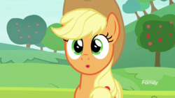 Size: 1920x1080 | Tagged: safe, screencap, applejack, g4, non-compete clause, :o, discovery family logo, open mouth