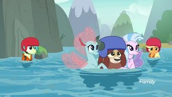 Size: 1920x1080 | Tagged: safe, screencap, applejack, ocellus, sandbar, silverstream, yona, earth pony, pony, seapony (g4), yak, g4, non-compete clause, discovery family logo, disguise, disguised changeling, female, male, mare, seaponified, seapony ocellus, seapony silverstream, species swap