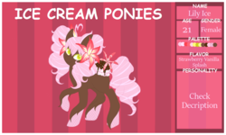 Size: 1000x598 | Tagged: safe, artist:crystalponyart7669, oc, oc only, oc:lily ice, food pony, ice cream pony, original species, pony, female, food, ice cream, mare, ponified, reference sheet, solo, waffle hooves