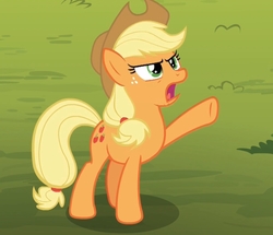 Size: 1628x1403 | Tagged: safe, screencap, applejack, earth pony, pony, g4, non-compete clause, angry, cropped, female, open mouth, raised hoof, solo