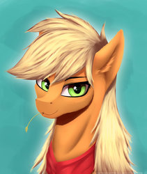 Size: 1024x1212 | Tagged: safe, artist:equestrian-downfall, applejack, earth pony, pony, g4, bandage, bandana, female, haystick, looking at you, mare, solo