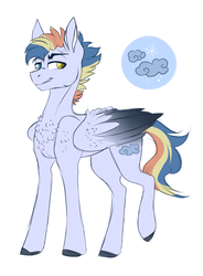 Size: 2101x2857 | Tagged: safe, artist:anyatrix, oc, oc only, oc:fog frost, pegasus, pony, heterochromia, high res, magical lesbian spawn, male, offspring, parent:night glider, parent:rainbow dash, parents:nightdash, simple background, solo, stallion, two toned wings, white background
