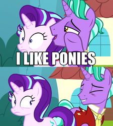 Size: 1800x2000 | Tagged: safe, edit, edited screencap, screencap, firelight, starlight glimmer, pony, unicorn, g4, the parent map, brony, captain obvious, firelight's confession, image macro, in-universe brony, male, meme, stallion