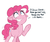 Size: 1010x851 | Tagged: safe, artist:higglytownhero, pinkie pie, earth pony, pony, g4, dialogue, female, floppy ears, grin, implied anon, mare, nervous, nervous smile, no pupils, out of context, reaction image, simple background, smiling, solo, sweat, white background