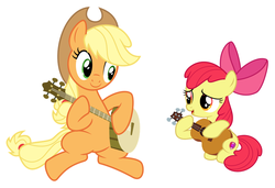 Size: 901x618 | Tagged: safe, apple bloom, applejack, pony, g4, guitar, implied pear butter, memories, mother's day, remembrance