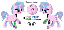 Size: 964x460 | Tagged: safe, artist:mlpcrystalharmony, artist:selenaede, oc, oc only, oc:tammy spears, pony, unicorn, base used, ear piercing, earring, eyeshadow, female, jewelry, makeup, mare, piercing, reference sheet, simple background, solo, tattoo, transparent background