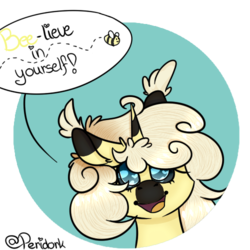 Size: 500x500 | Tagged: safe, artist:peridork, oc, oc:fuzzy bee, bee, pony, unicorn, bust, fluffy, icon, motivational, pun, simple background, transparent background