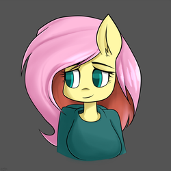 Size: 1280x1280 | Tagged: safe, artist:genericmlp, fluttershy, anthro, g4, bust, clothes, female, looking away, looking sideways, simple background, solo