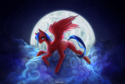 Size: 2975x2000 | Tagged: safe, artist:elzafox, oc, oc only, pegasus, pony, butt, cloud, cloudy, featureless crotch, female, high res, looking at you, mare, moon, night, on a cloud, plot, solo, spread legs, spread wings, spreading, tongue out, wings