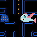 Size: 130x130 | Tagged: safe, artist:derek the metagamer, ocellus, biteacuda, changedling, changeling, fish, ghost, g4, non-compete clause, blue ghost, disguise, disguised changeling, pac-man, pixel art, sprite