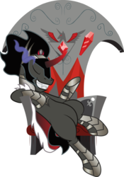 Size: 1024x1462 | Tagged: safe, artist:benybing, king sombra, pony, unicorn, g4, eyes closed, lounging, male, simple background, sitting, smug, solo, sombra eyes, stallion, throne, transparent background, vector