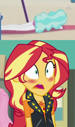 Size: 486x828 | Tagged: safe, edit, edited screencap, screencap, paisley, sunset shimmer, equestria girls, equestria girls specials, g4, my little pony equestria girls: better together, my little pony equestria girls: forgotten friendship, too hot to handle, blushing