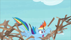 Size: 1280x720 | Tagged: safe, screencap, rainbow dash, pony, g4, non-compete clause, bridge