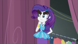 Size: 1280x720 | Tagged: safe, edit, edited screencap, screencap, rarity, equestria girls, g4, my little pony equestria girls: better together, rarity investigates: the case of the bedazzled boot, eyebrows, female, flcl, solo