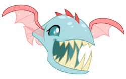 Size: 3200x2000 | Tagged: safe, artist:cheezedoodle96, ocellus, biteacuda, changedling, changeling, fish, g4, non-compete clause, .svg available, cute, diaocelles, disguise, disguised changeling, female, flying, high res, simple background, solo, svg, transparent background, ugly cute, vector
