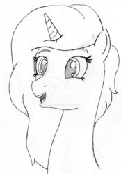 Size: 1024x1474 | Tagged: safe, artist:drcool13, oc, oc only, oc:magnolia, pony, bust, female, monochrome, smiling, solo, traditional art, watermark