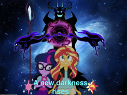 Size: 2048x1536 | Tagged: safe, editor:php77, sci-twi, storm king, sunset shimmer, twilight sparkle, windigo, equestria girls, g4, my little pony: the movie