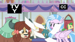Size: 854x480 | Tagged: safe, edit, edited screencap, screencap, end zone, huckleberry, rainbow dash, silverstream, summer breeze, yona, classical hippogriff, earth pony, hippogriff, pegasus, pony, yak, g4, non-compete clause, animated, bow, cloven hooves, female, friendship student, hair bow, hair bun, jewelry, loop, male, mare, necklace, paper, perfect loop, school of friendship, stallion, tv-y