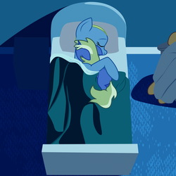 Size: 5000x5000 | Tagged: safe, artist:aaronmk, derpy hooves, dinky hooves, pony, g4, absurd resolution, bed, bittersweet, hospital, implied flash sentry, night, sleeping