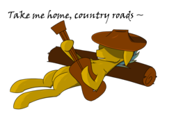 Size: 1754x1240 | Tagged: safe, artist:hugo231929, oc, oc only, earth pony, pony, guitar, hat, john denver, log, male, simple background, singing, solo, song reference, stallion, take me home country roads, transparent background