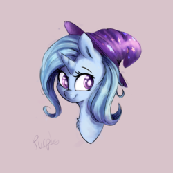 Size: 1660x1660 | Tagged: safe, artist:dapurpleheart, trixie, pony, g4, clothes, female, hat, looking at you, mare, simple background, solo, trixie's hat