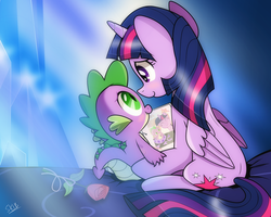 Size: 1302x1042 | Tagged: safe, artist:dsana, spike, twilight sparkle, alicorn, dragon, pony, g4, cute, female, flower, male, mama twilight, mare, mother's day, rose, twilight sparkle (alicorn)