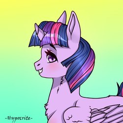 Size: 604x604 | Tagged: safe, artist:hypocrite, twilight sparkle, alicorn, pony, g4, bust, chest fluff, digital art, female, gradient background, portrait, side view, smiling, solo, twilight sparkle (alicorn)