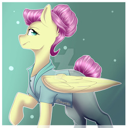 Size: 1024x1024 | Tagged: safe, artist:colirosablitz, fluttershy, pegasus, pony, fake it 'til you make it, g4, alternate hairstyle, female, gradient background, looking at you, mare, profile, severeshy, solo, watermark