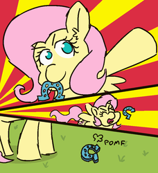 Size: 820x900 | Tagged: safe, artist:threetwotwo32232, fluttershy, pegasus, pony, g4, 30 minute art challenge, comic, female, horseshoes, mare, pomf, solo