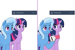 Size: 1204x800 | Tagged: safe, artist:dekomaru, trixie, twilight sparkle, pony, unicorn, tumblr:ask twixie, g4, ask, comic, female, lesbian, milestone, over 9000, scouter, ship:twixie, shipping, tumblr