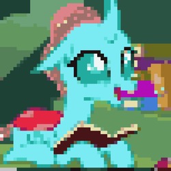 Size: 1020x1020 | Tagged: safe, ocellus, pony, g4, school daze, book, bookworm, paint by numbers, pixelated