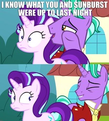 Size: 1800x2000 | Tagged: safe, edit, edited screencap, screencap, firelight, starlight glimmer, pony, g4, the parent map, duo, firelight's confession, implied sex, implied starburst, implied sunburst, male, meme, stallion