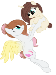 Size: 614x828 | Tagged: safe, artist:cindystarlight, oc, oc only, oc:annabelle, oc:roxy, pegasus, pony, unicorn, female, filly, holding a pony, mare, mother and daughter, simple background, transparent background